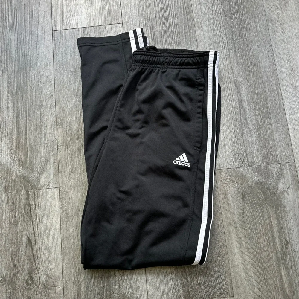 Adidas Black White 3 Stripe Track Pants size L mens zip ankles